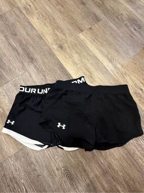 Under Armour Black Girls' Athletic Shorts Duo with White Logo